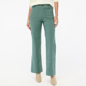 J. Crew Lizzie Linen Cotton High-rise Patch-pocket Wide Leg Pant Green Size 35